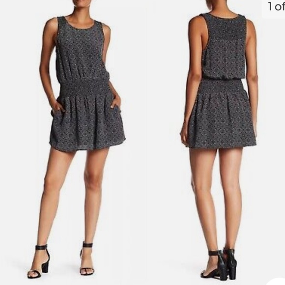 Joie Lawska Caviar Black Porcelain Print Silk Smocked Dress - Picture 1 of 10